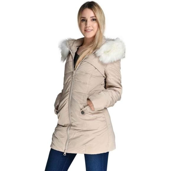 Women's Down Coat With Fur Hood With  Down Parka Puffer Jacket - Picture 3 of 7